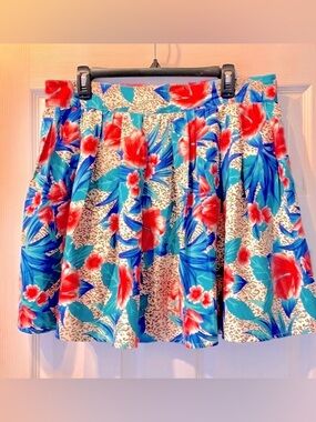 VENUS Red & Blue Tropical Floral Circle Skirt
